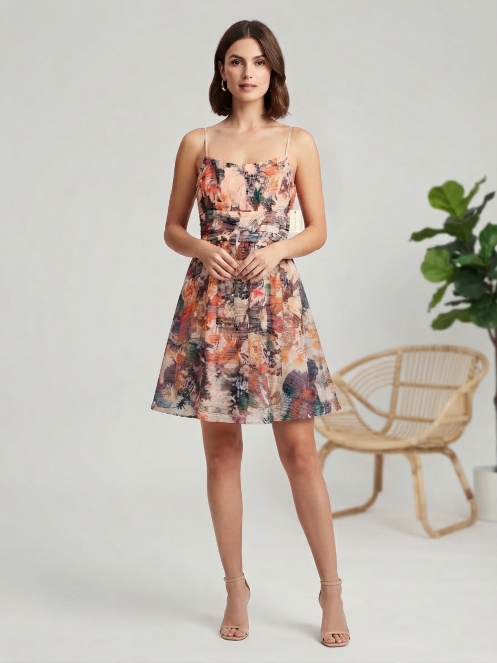 NWT Maeve by Anthropologie Textured Floral Midi Dress -Pink/Orange-8-MSRP $168-